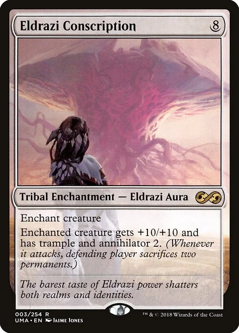 Eldrazi Conscription, carta Magic di tipo Kindred Enchantment — Eldrazi Aura illustrata da Jaime Jones