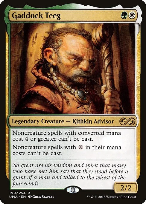Gaddock Teeg, carta Magic di tipo Legendary Creature — Kithkin Advisor illustrata da Greg Staples