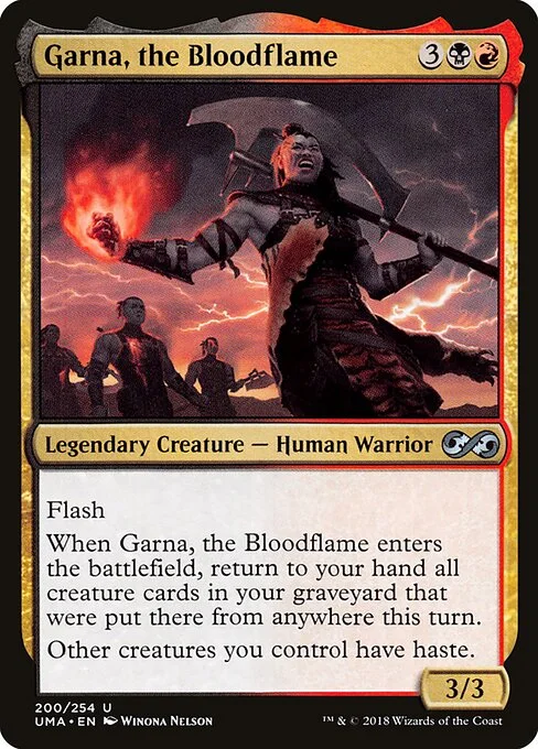 Garna, the Bloodflame, carta Magic di tipo Legendary Creature — Human Warrior illustrata da Winona Nelson