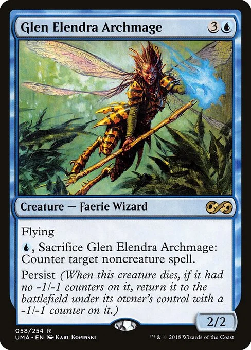 Glen Elendra Archmage, carta Magic di tipo Creature — Faerie Wizard illustrata da Karl Kopinski