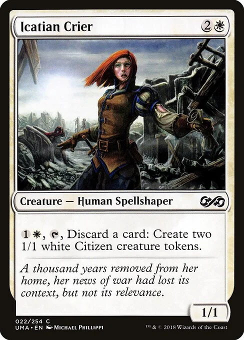 Icatian Crier, carta Magic di tipo Creature — Human Spellshaper illustrata da Michael Phillippi