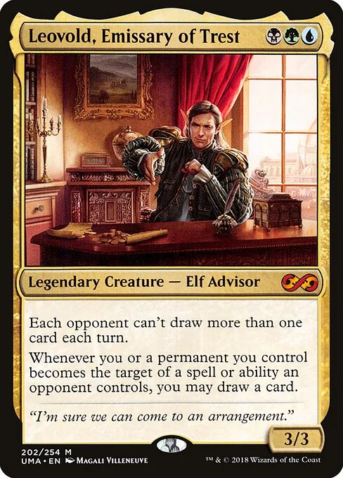 Leovold, Emissary of Trest, carta Magic di tipo Legendary Creature — Elf Advisor illustrata da Magali Villeneuve