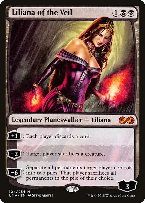 Liliana of the Veil, carta Magic di tipo Legendary Planeswalker — Liliana illustrata da Steve Argyle