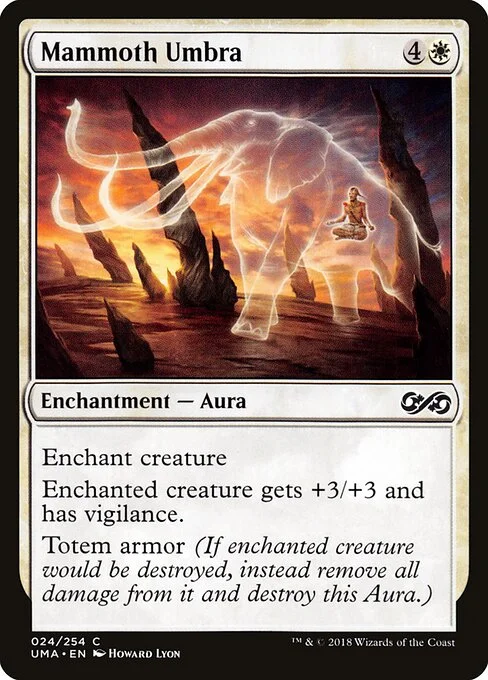 Mammoth Umbra, carta Magic di tipo Enchantment — Aura illustrata da Howard Lyon
