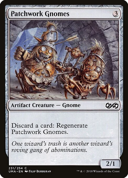 Patchwork Gnomes, carta Magic di tipo Artifact Creature — Gnome illustrata da Filip Burburan
