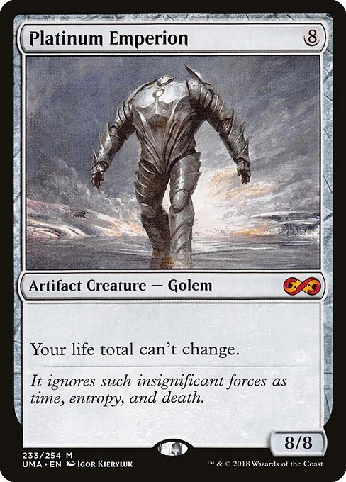Platinum Emperion, carta Magic di tipo Artifact Creature — Golem illustrata da Igor Kieryluk