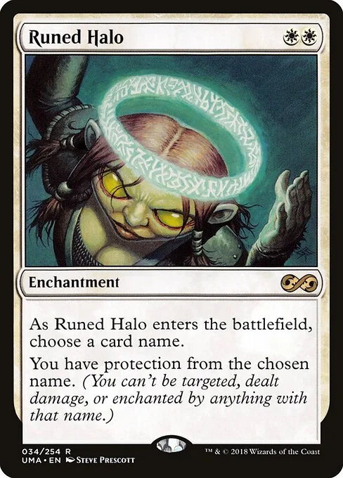 Runed Halo, carta Magic di tipo Enchantment illustrata da Steve Prescott