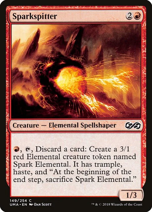 Sparkspitter, carta Magic di tipo Creature — Elemental Spellshaper illustrata da Dan Murayama Scott