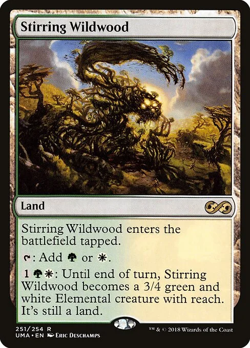 Stirring Wildwood, carta Magic di tipo Land illustrata da Eric Deschamps