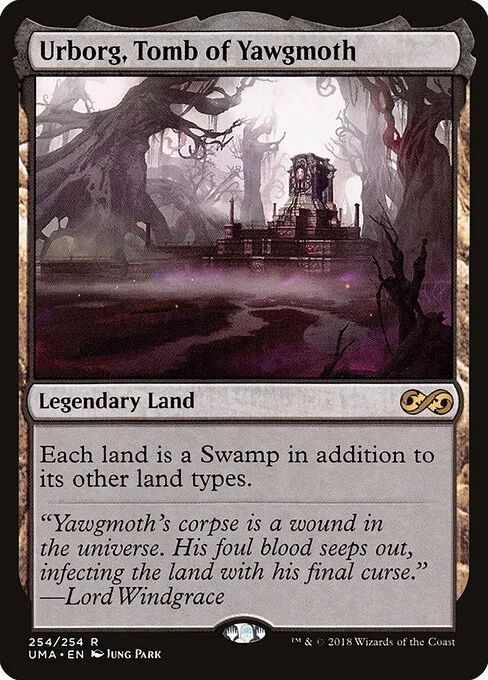 Urborg, Tomb of Yawgmoth, carta Magic di tipo Legendary Land illustrata da Jung Park
