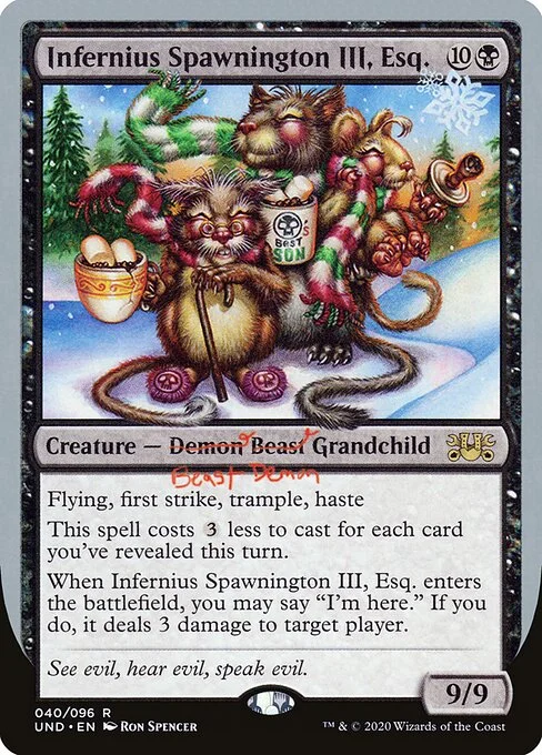 Infernius Spawnington III, Esq., carta Magic di tipo Creature — Demon Beast Grandchild illustrata da Ron Spencer