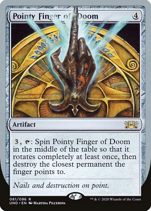 Pointy Finger of Doom, carta Magic di tipo Artifact illustrata da Martina Pilcerova