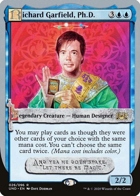 Richard Garfield, Ph.D., carta Magic di tipo Legendary Creature — Human Designer illustrata da Dave Dorman