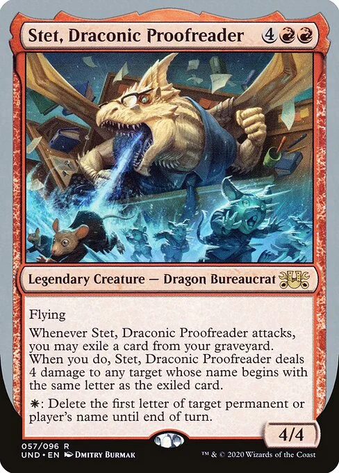 Stet, Draconic Proofreader, carta Magic di tipo Legendary Creature — Dragon Bureaucrat illustrata da Dmitry Burmak