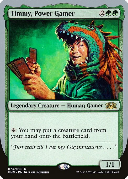 Timmy, Power Gamer, carta Magic di tipo Legendary Creature — Human Gamer illustrata da Karl Kopinski