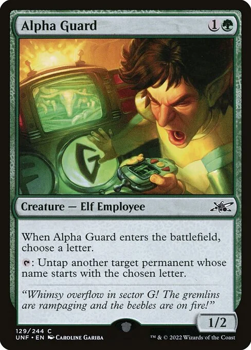 Alpha Guard, carta Magic di tipo Creature — Elf Employee illustrata da Caroline Gariba