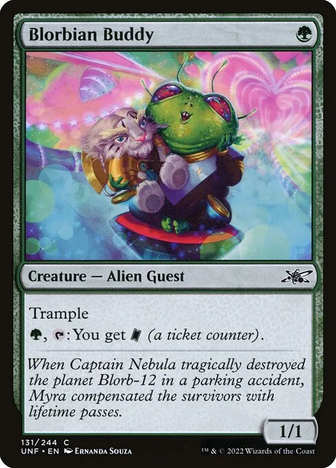 Blorbian Buddy, carta Magic di tipo Creature — Alien Guest illustrata da Ernanda Souza