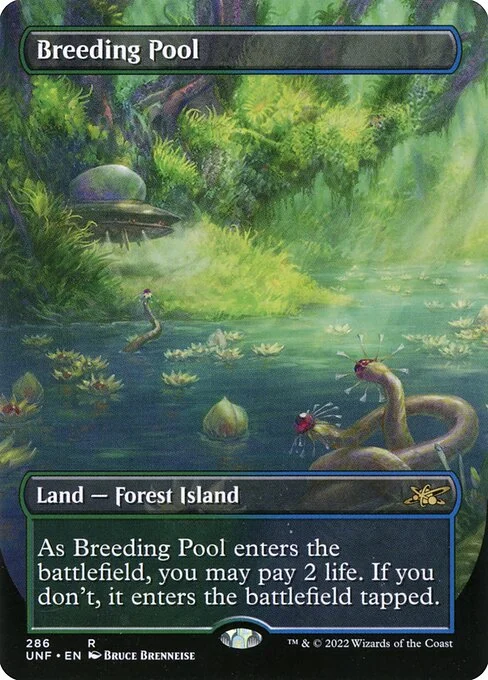 Breeding Pool, carta Magic di tipo Land — Forest Island illustrata da Bruce Brenneise