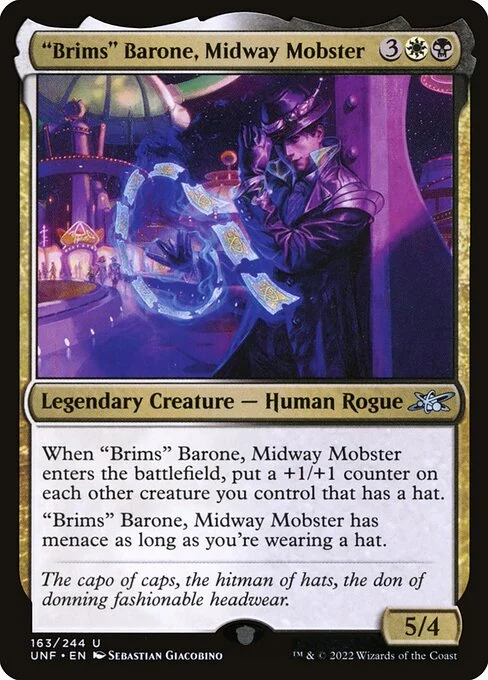 "Brims" Barone, Midway Mobster, carta Magic di tipo Legendary Creature — Human Rogue illustrata da Sebastian Giacobino