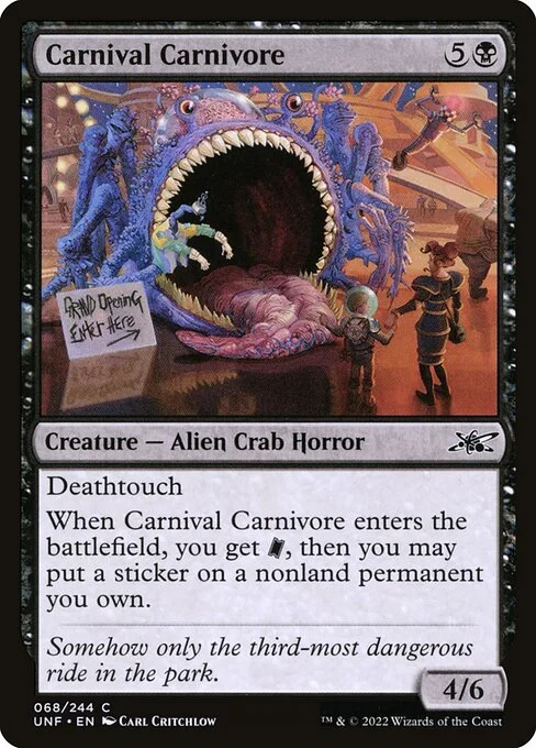 Carnival Carnivore, carta Magic di tipo Creature — Alien Crab Horror illustrata da Carl Critchlow