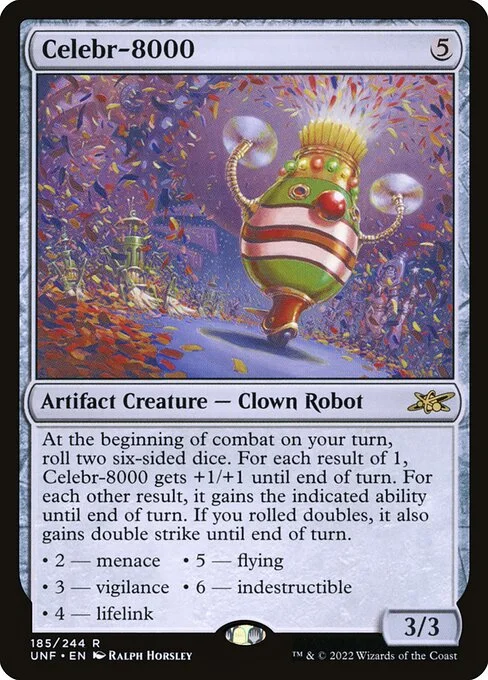 Celebr-8000, carta Magic di tipo Artifact Creature — Clown Robot illustrata da Ralph Horsley
