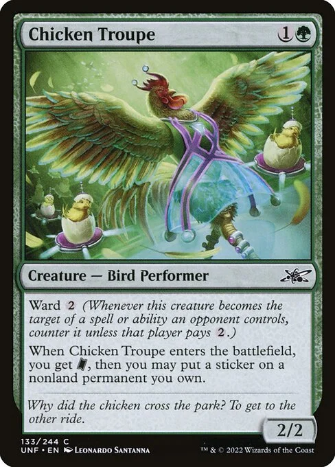 Chicken Troupe, carta Magic di tipo Creature — Bird Performer illustrata da Leonardo Santanna