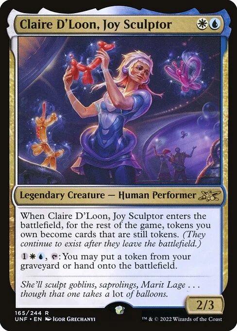 Claire D'Loon, Joy Sculptor, carta Magic di tipo Legendary Creature — Human Performer illustrata da Igor Grechanyi