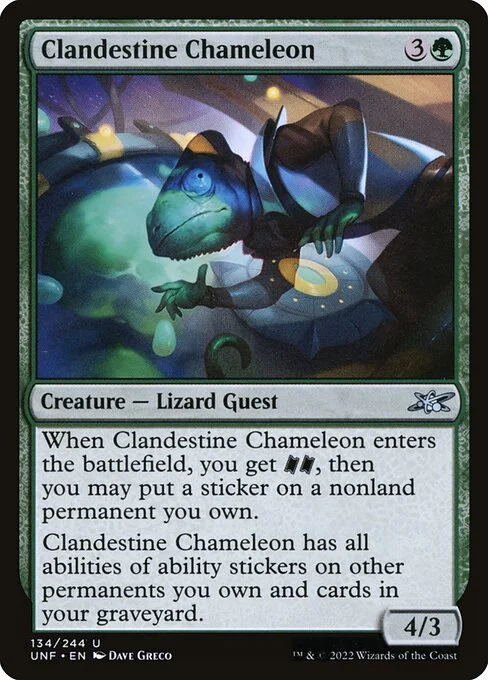 Clandestine Chameleon, carta Magic di tipo Creature — Lizard Guest illustrata da Dave Greco
