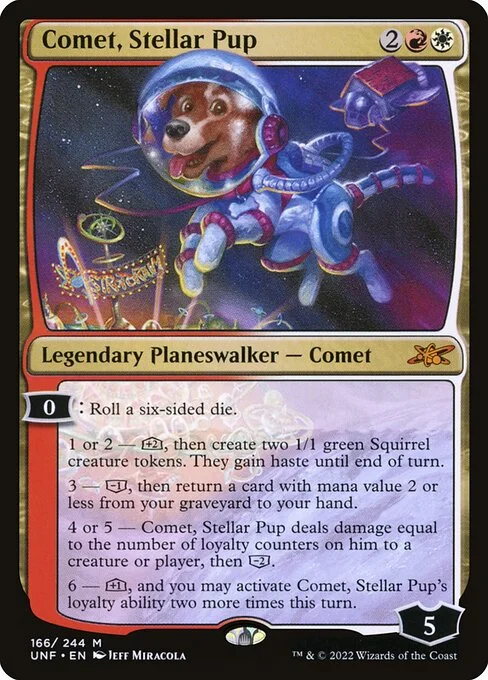 Comet, Stellar Pup, carta Magic di tipo Legendary Planeswalker — Comet illustrata da Jeff Miracola