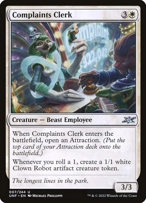 Complaints Clerk, carta Magic di tipo Creature — Sloth Beast Employee illustrata da Michael Phillippi