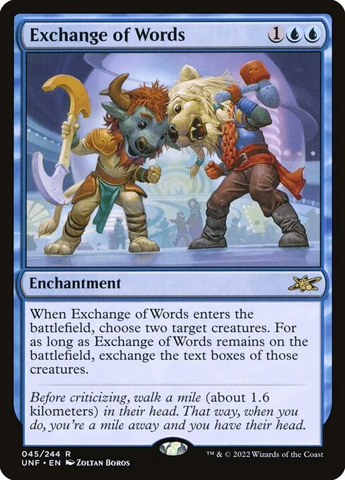 Exchange of Words, carta Magic di tipo Enchantment illustrata da Zoltan Boros