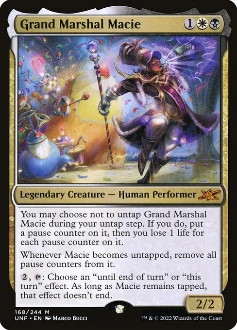 Grand Marshal Macie, carta Magic di tipo Legendary Creature — Human Performer illustrata da Marco Bucci