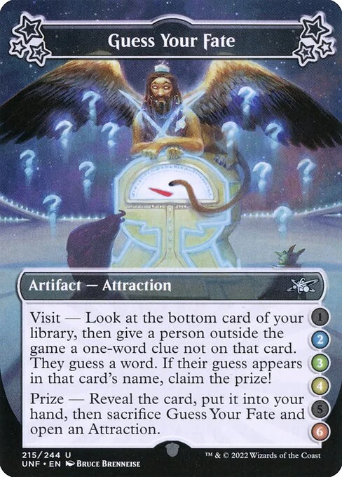 Guess Your Fate, carta Magic di tipo Artifact — Attraction illustrata da Bruce Brenneise