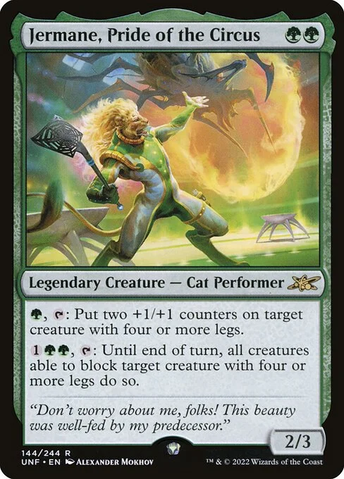 Jermane, Pride of the Circus, carta Magic di tipo Legendary Creature — Cat Performer illustrata da Alexander Mokhov