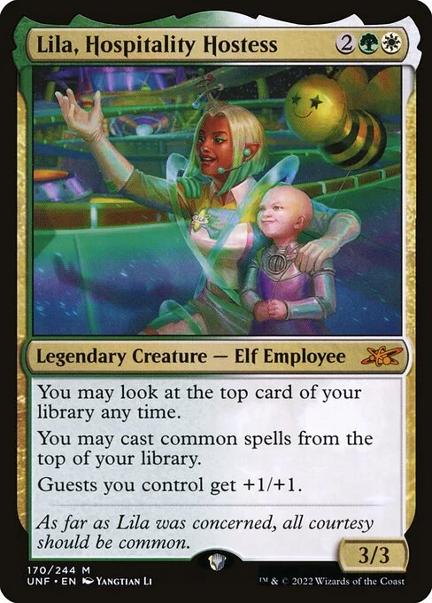 Lila, Hospitality Hostess, carta Magic di tipo Legendary Creature — Elf Employee illustrata da Yangtian Li