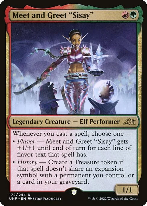 Meet and Greet "Sisay", carta Magic di tipo Legendary Creature — Elf Performer illustrata da Setor Fiadzigbey
