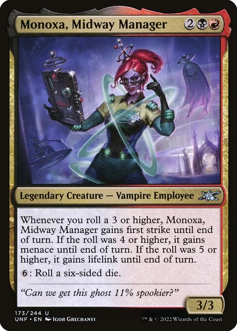 Monoxa, Midway Manager, carta Magic di tipo Legendary Creature — Vampire Employee illustrata da Igor Grechanyi