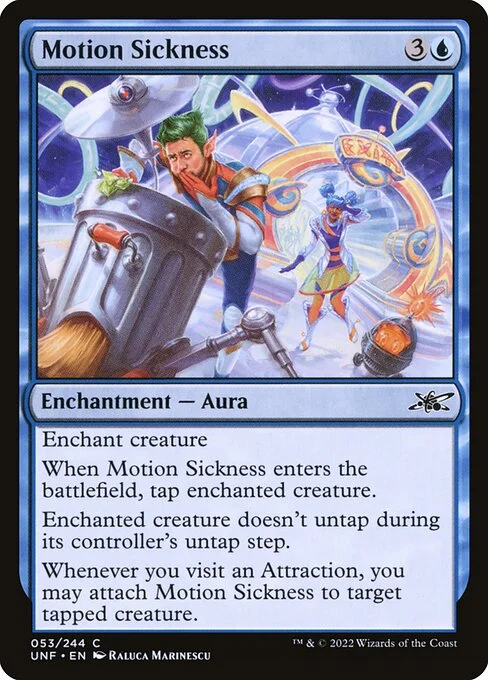 Motion Sickness, carta Magic di tipo Enchantment — Aura illustrata da Raluca Marinescu