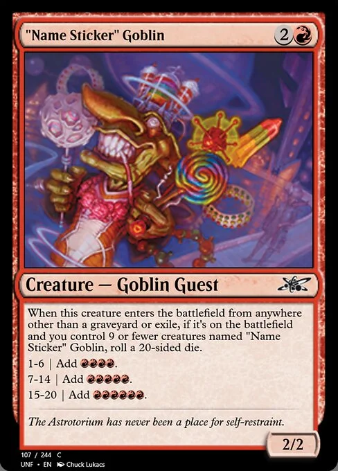 "Name Sticker" Goblin, carta Magic di tipo Creature — Goblin Guest illustrata da Chuck Lukacs