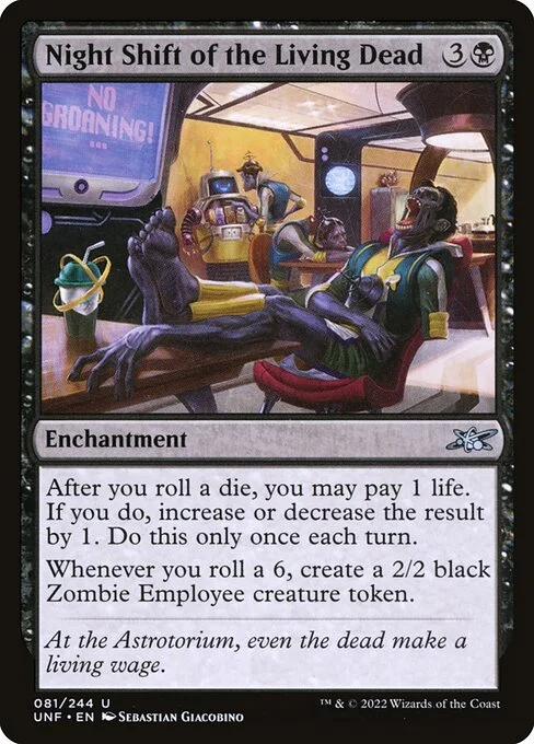 Night Shift of the Living Dead, carta Magic di tipo Enchantment illustrata da Sebastian Giacobino
