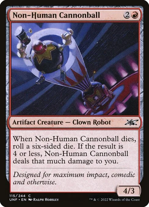 Non-Human Cannonball, carta Magic di tipo Artifact Creature — Clown Robot illustrata da Ralph Horsley