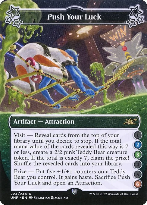 Push Your Luck, carta Magic di tipo Artifact — Attraction illustrata da Sebastian Giacobino