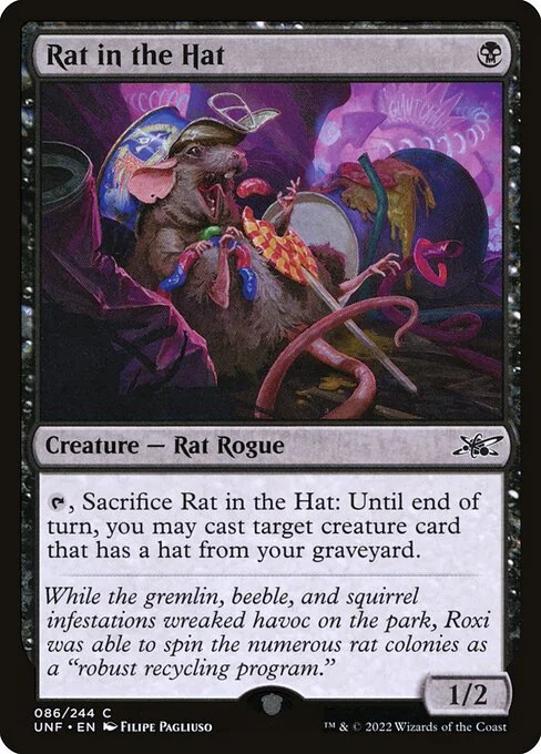 Rat in the Hat, carta Magic di tipo Creature — Rat Rogue illustrata da Filipe Pagliuso