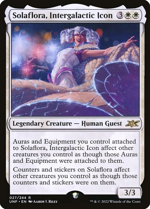 Solaflora, Intergalactic Icon, carta Magic di tipo Legendary Creature — Human Guest illustrata da Aaron J. Riley