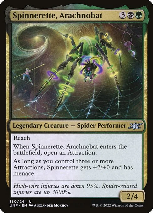 Spinnerette, Arachnobat, carta Magic di tipo Legendary Creature — Spider Performer illustrata da Alexander Mokhov