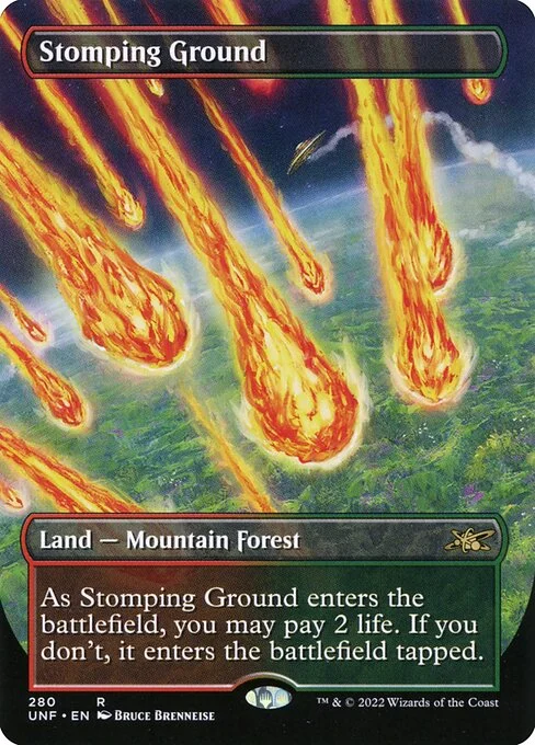 Stomping Ground, carta Magic di tipo Land — Mountain Forest illustrata da Bruce Brenneise