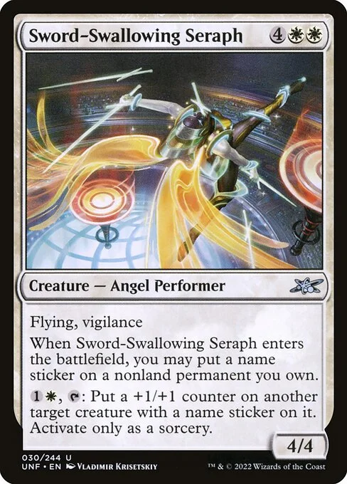 Sword-Swallowing Seraph, carta Magic di tipo Creature — Angel Performer illustrata da Vladimir Krisetskiy