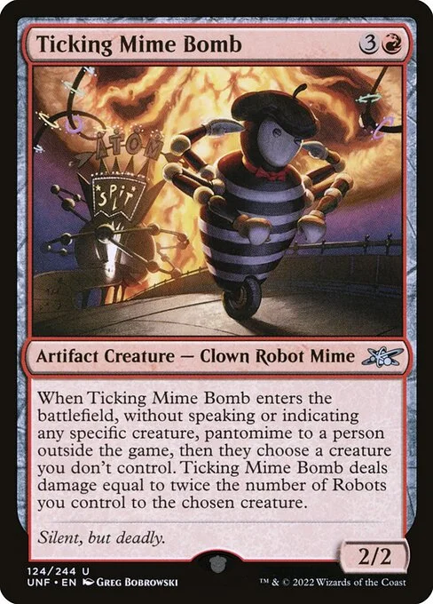 Ticking Mime Bomb, carta Magic di tipo Artifact Creature — Clown Robot Mime illustrata da Greg Bobrowski