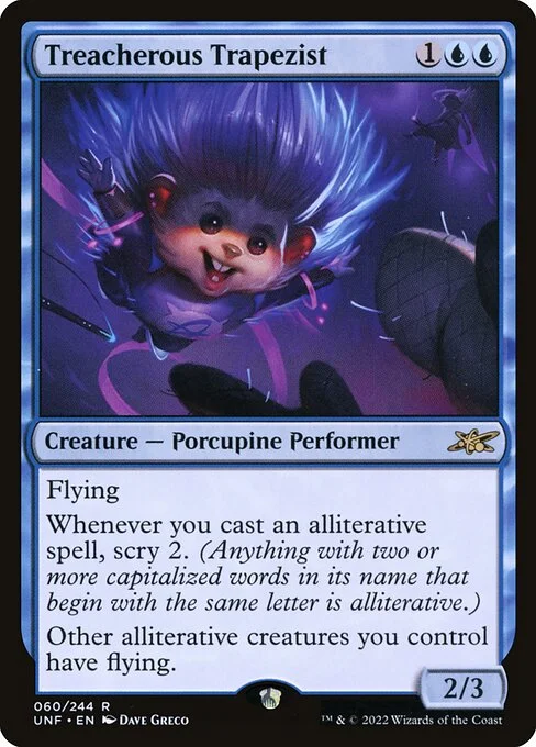 Treacherous Trapezist, carta Magic di tipo Creature — Porcupine Performer illustrata da Dave Greco