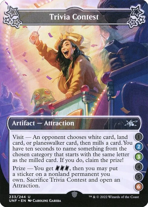 Trivia Contest, carta Magic di tipo Artifact — Attraction illustrata da Caroline Gariba